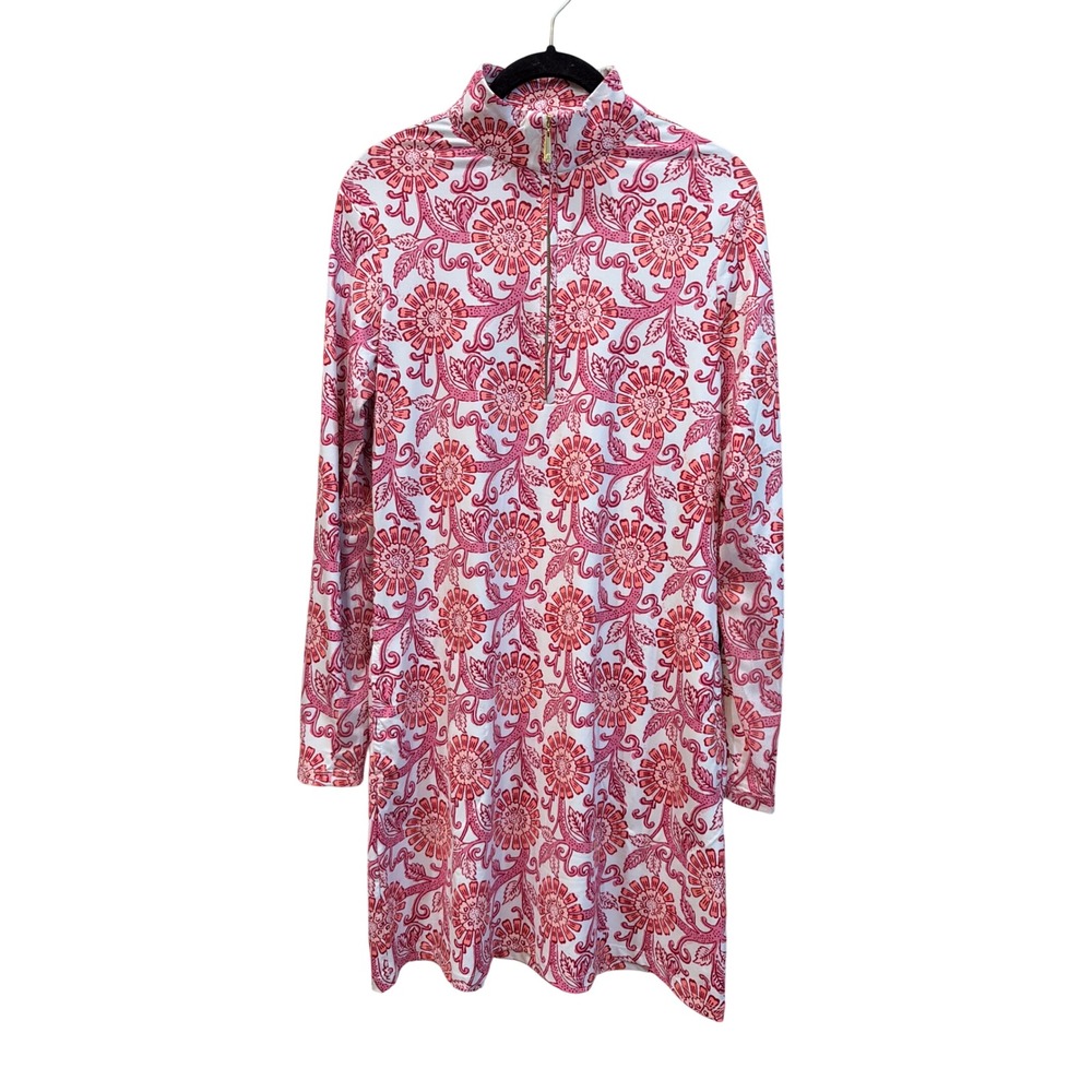 Cabana Life Sport Womens Pink Floral UV 50+ Quarter Zip Long Sleeve Dress Small